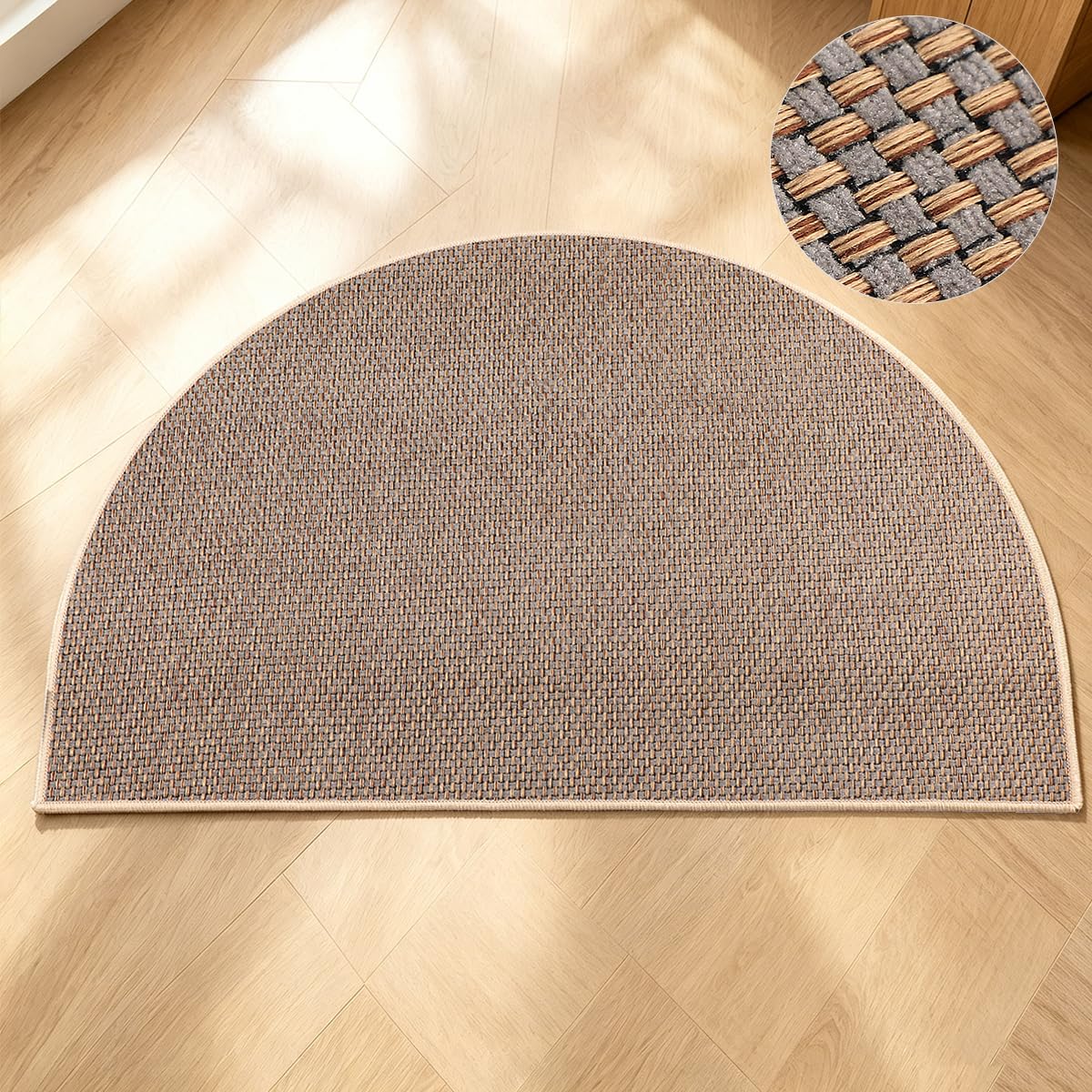 MATIRUG Door Mat,Ultra Thin Half Circle Non Slip Washable Indoor Outdoor Doormat,Low Profile Welcome Entryway Dirt Trapper Entry Rug for Front Back Door Kicthen 17"x29"BeigeGray