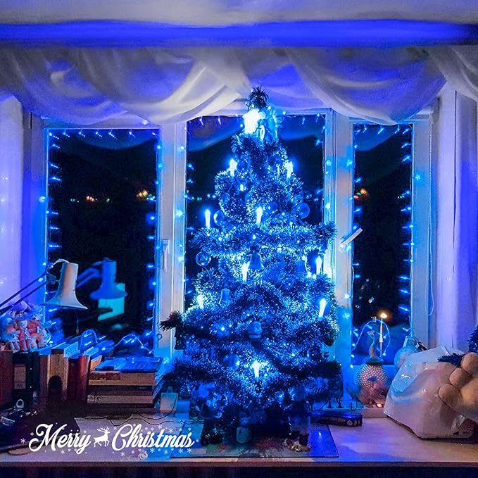 JMEXSUSS 150 LED Blue Christmas Lights Indoor Outdoor, Connectable 59 ft String Lights Plug in, 8 Modes Blue Twinkle Fairy Lights for Bedroom Patio Party Tree Christmas Decorations
