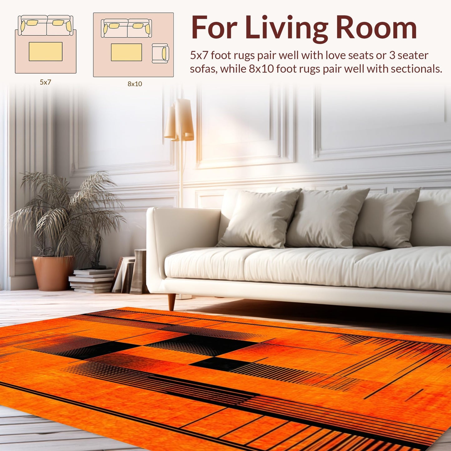 ODIKA Flatwoven High Traffic Area Rug 4x6, Artful Optical Trickery Display, Non Slip, Stain Resistant, Washable Area Rugs for Living Room, Bedroom (Orange, 4x6)