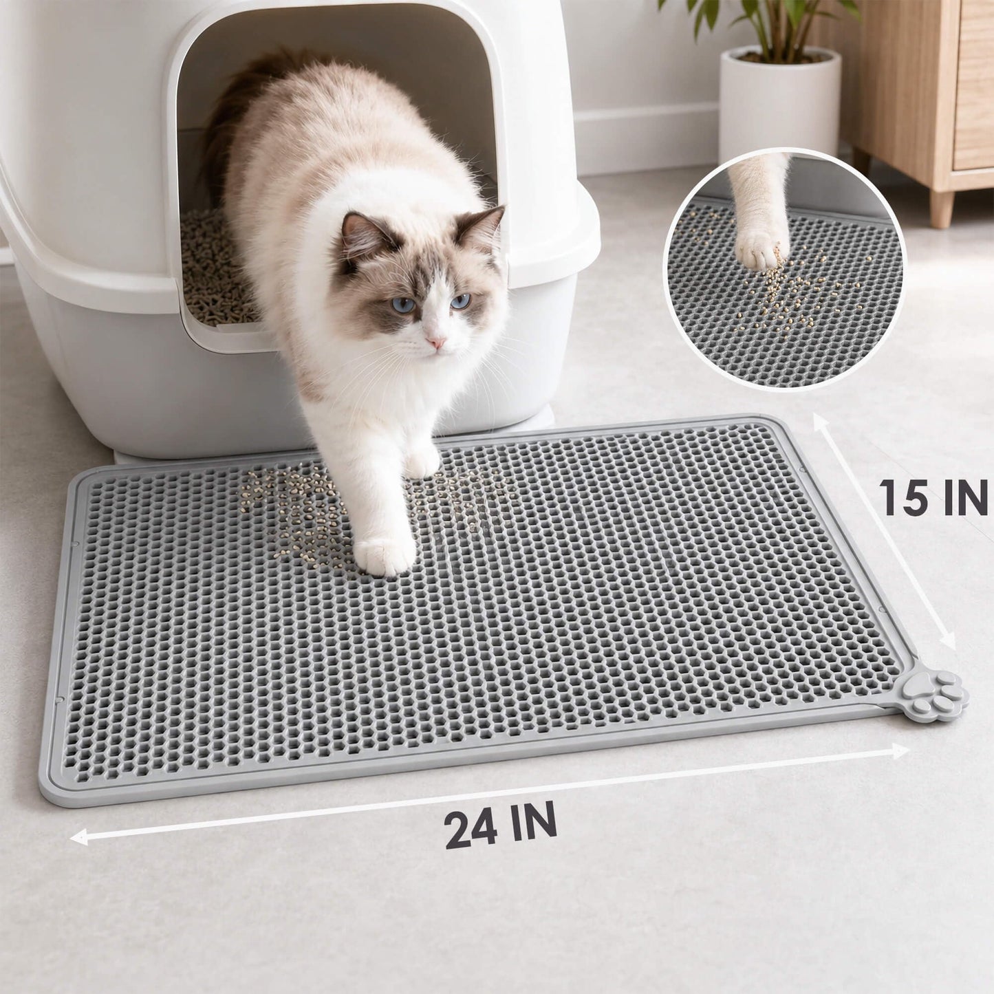 Purrersia Silicone Cat Litter Mat 24x15" Double Layer Honeycomb Non-Slip