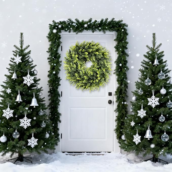 Christmas Boxwood Wreath Door Wreath 16-18In Christmas Door Wreaths for Front DoorWreath Winter Spring Summer Indoor OutdoorWreath Farmhouse Artificial Greenery Wreaths Home Decoraction