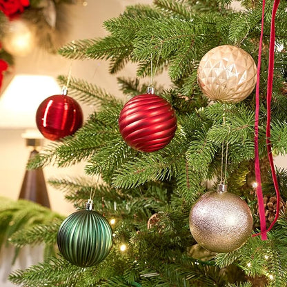 JORNOY Christmas Tree Ornaments, 3.12inch/80mm Shatterproof Ornaments for Christmas Tree Set - Plastic Decorative Hanging Balls Ornaments for Xmas Tree Decorations, 32ct (Red & Green & Gold)
