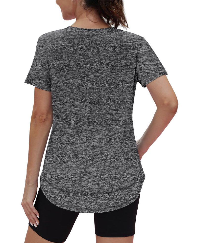 Oversized Tshirts for Women Dry Fit Plus Size Spring Clothes Summer Athletic Tops Workout Shirts Crewneck Grey 3XL
