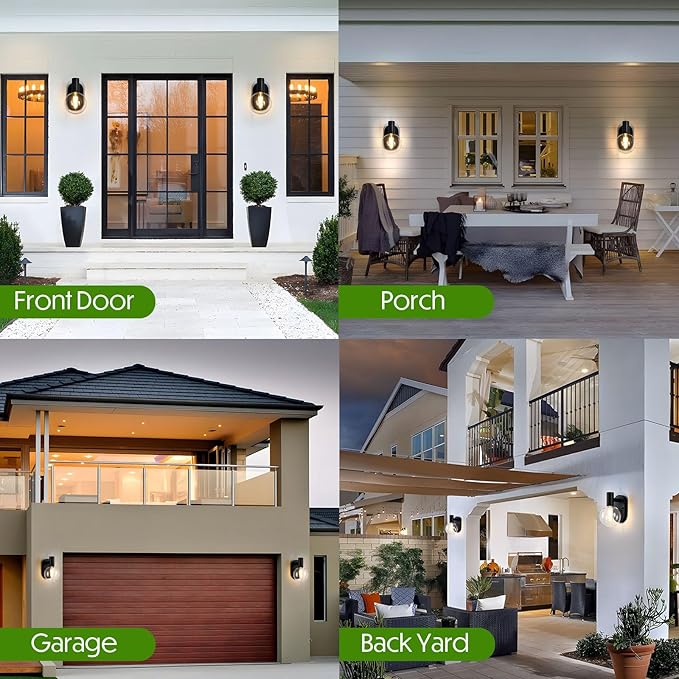 Outdoor Wall Light Fixture, Indoor Outdoor Wall Sconce, Waterproof Outdoor Porch Light, Black Vanity Light Fixture with Clear Globe Glass, Anti-Rust E26 Socket for Bathroom, Garage, Patio