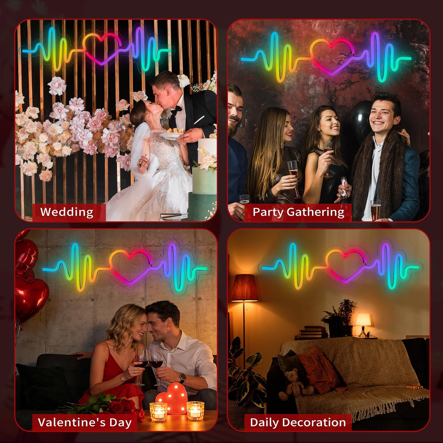 MissAudrey Heartbeat Neon Sign with Remote Control, LED Neon Sign for Wall Decor, Custom RGB Adjustment ECG Heart Lights, Light Up Signs for Bedroom Wedding Party Birthday Mother's Day Decorations