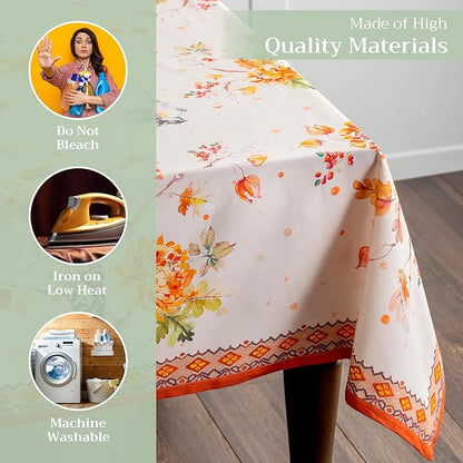 Maison d' Hermine Table Cloth Square Table 100% Cotton 54 x 54 Inches Fall Tablecloth Reusable Everyday Use for Thanksgiving Christmas Decorations Dining Farmhouse Party (Kelim - Prairie)