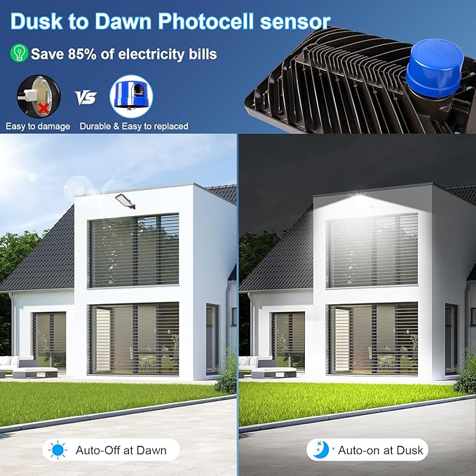 LED Parking Lot Light Commericial 350W 52500LM Bright Arm Dusk to Dawn LED Flood Lights Wall Mount Outdoor 5000K 100-277V IP65 Waterproof Shoebox Street Lighting for Park,Stadium,Barn 3 Pack