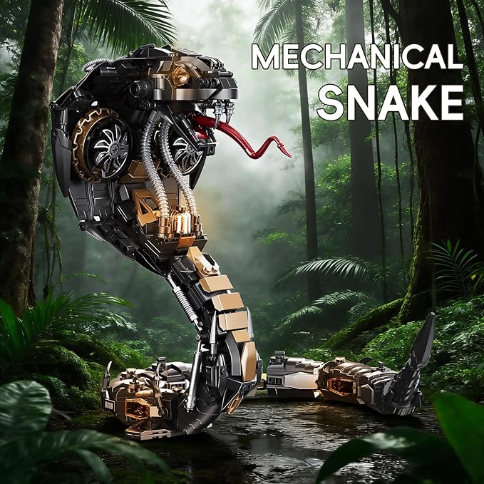 Mechanical King Cobra Building Set 1036 Pieces Steampunk Black Mamba Snake Model Kit Articulated Reptile Construction Toy Cyberpunk Home Decor Gift for Adults and Teens