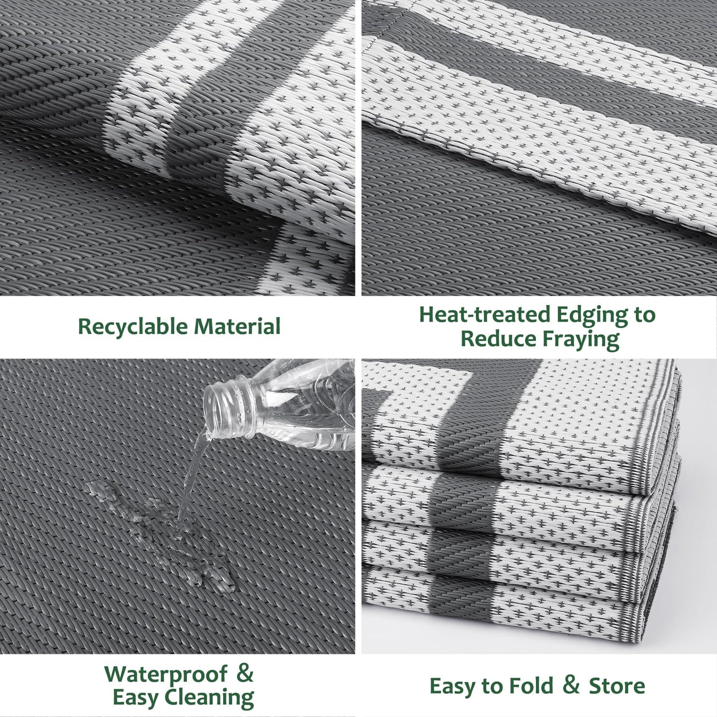 HappyTrends,Outdoor Rug,Patio Rug,Reversible Portable Outdoor Plastic Straw Rug,Camping Rugs for Outside RV,Large Waterproof Area Rugs for Patio,Deck,Picnic,Porch,Balcony(4'x 6',White&Gray)