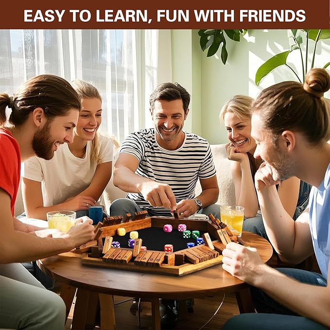 Upgraded 1-6 Player Shut The Box Dice Game with 12 Dice+Bonus Wooden 12 Dice Classic Wooden Board Table Math Game for AdultsKids/Tabletop Board Games for ClassroomHomeParty or Pub