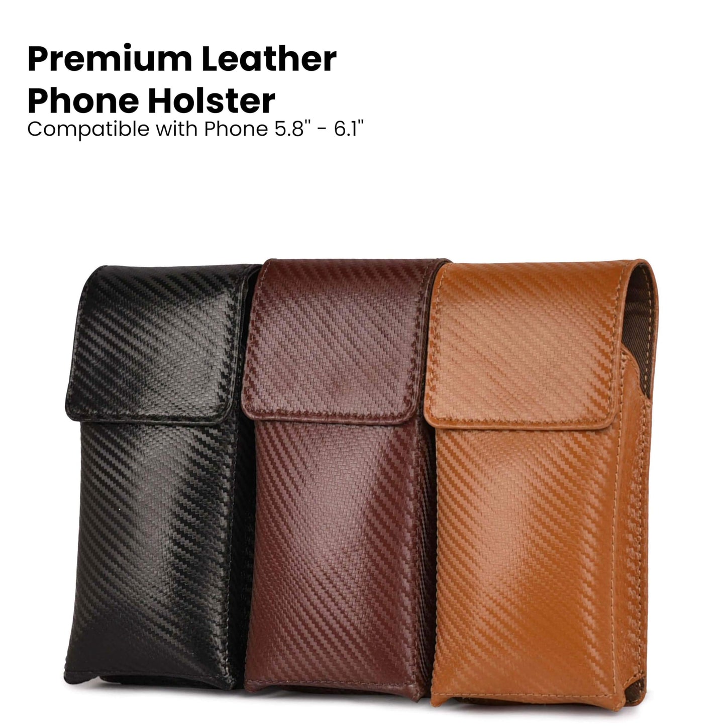 LEATHER VILLAGE Carbon Fiber Genuine Leather Phone Holster with Belt Clip - Compatible with iPhone 16, 16 Pro, 15, 15 Pro, 14, 14 Pro, 13, 13 Pro, 12, 12 Pro, 11, Galaxy S25, S24, S23 - Brown - M