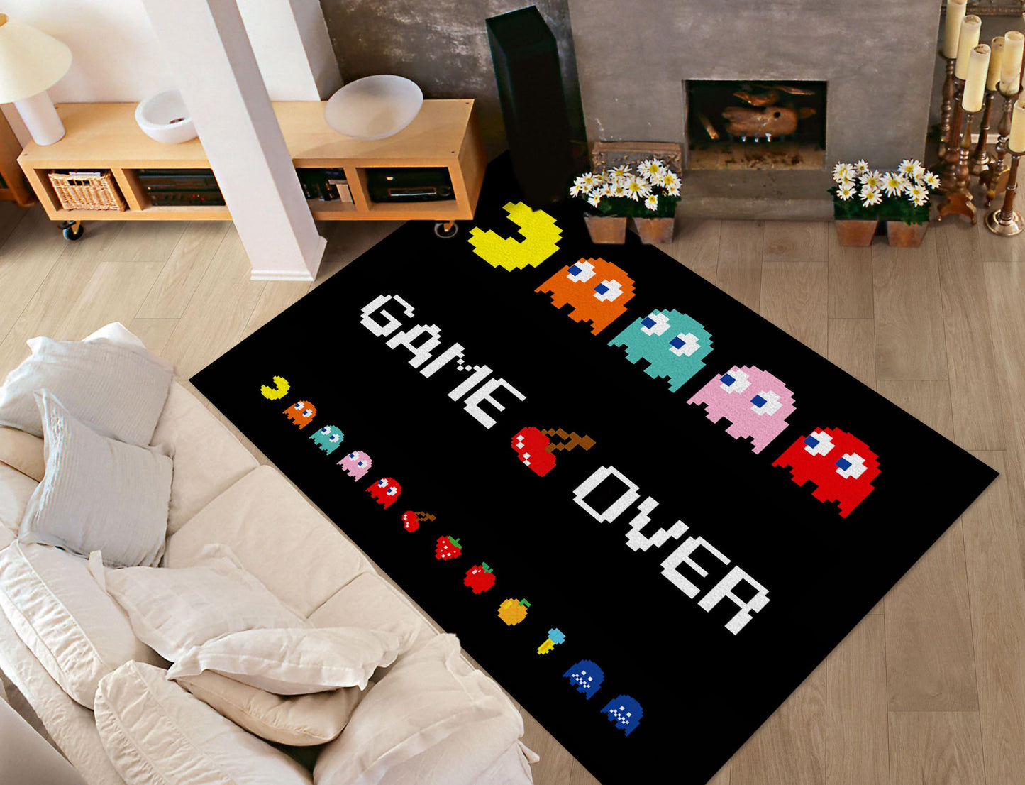 Classic Arcade Games Rug Retro 90s Arcade Theater Style Popular Game Room Area Rug for Living Room Playroom Decor Carpet Modern Fun Game Rug 3' x 4'