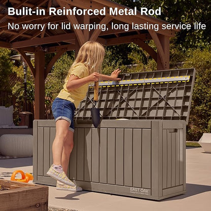 EAST OAK Outdoor Storage Box, 60 Gallon Deck Box Indoor and Outdoor Use, Waterproof Resin Storage Bin for Patio Cushions, Gardening Tools, Lockable, UV Resistant, Brown