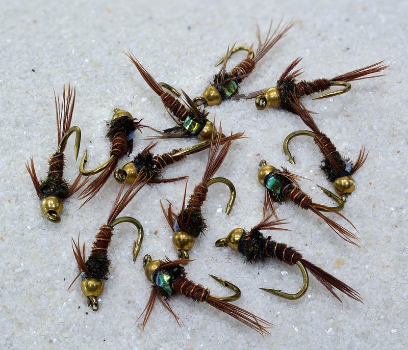 Bead Head Flash Back Pheasant Tail Mayfly Nymph Flies Tied on Mustad Signature Fly Hooks - 12 Flies (Assortment)