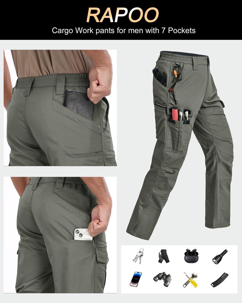 Rapoo Tactical Pants for Men Cargo Hiking Working Hunting Pants for Men Mens Outdoor Pants Green 34Wx30L