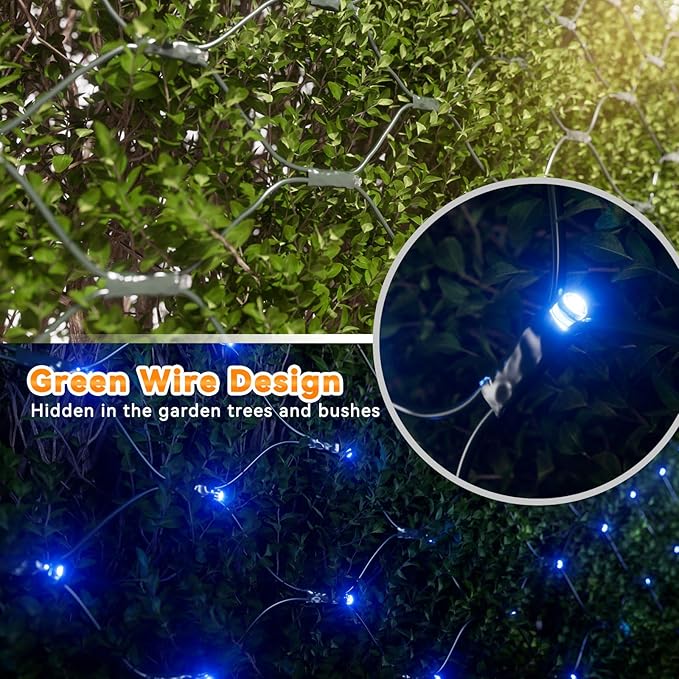 LitHome 14.8FT x 5FT Christmas Net Lights Outdoor Mesh Lights, 300 LED Christmas Blue Net Light for Bushes Connectable, 8 Modes Giant Mesh Light Waterproof Green Wire for Tree Garden Party Roof Decor