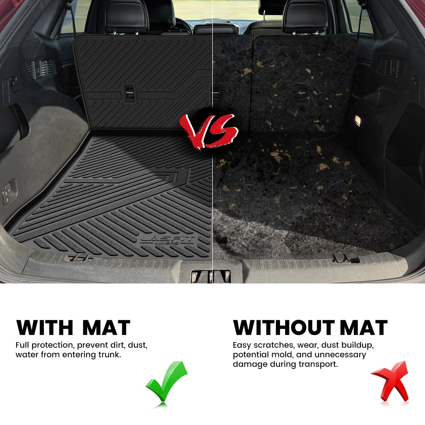 LASFIT Floor Mats and Cargo Liner for Ford Escape Gasoline 2020-2025 2026 (NOT for Hybrid Models) All Weather Protector TPE Custom Fit Car Floor Liners, 1st & 2nd Row & Trunk Set, 4PCS Black