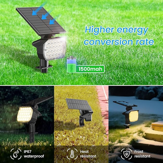 VOLISUN Solar Spotlight Outdoor, IP67 Waterproof Solar Landscape Spot Lights，Uplights for Yard Garden Pathway - 8 Pack (Warm White) 27 LED 3 Lighting Modes