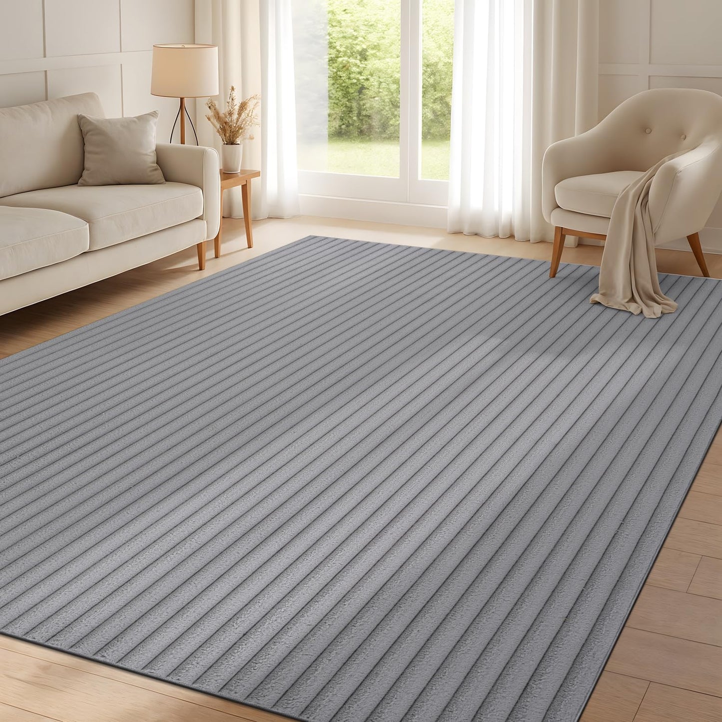 Beverly Rug Fluffy Area Rug 4 x 6 Modern Durable Ultra Soft Plush Ribbed Indoor Rugs for Living Dining Room Office Non Slip Stain Resistant Non Shedding Casual Easy Shag Indoor Carpet Gray 4x6