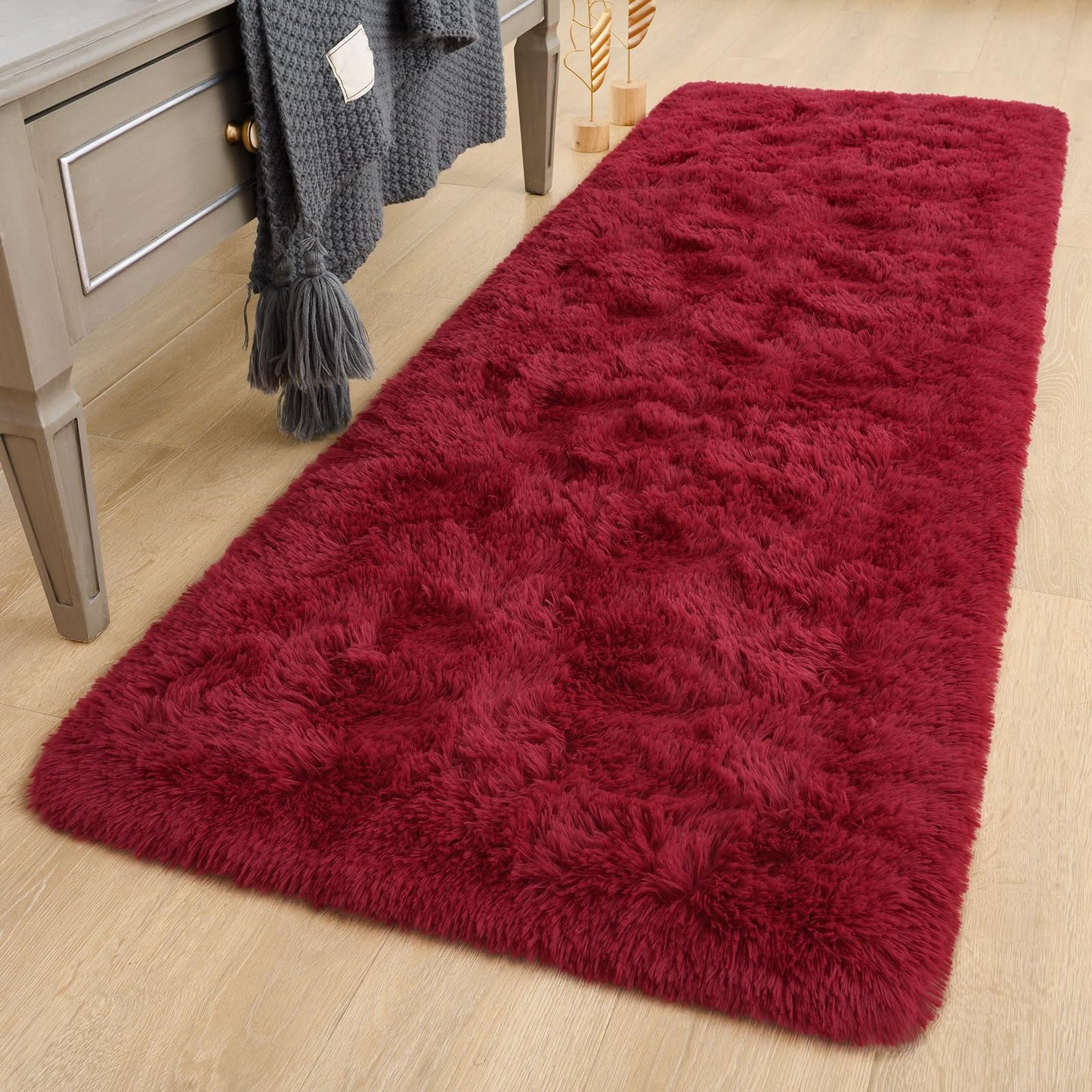 DETUM Wine Red Runner Rug 2x6 for Hallyway Entryway Kitchen Fluffy Area Rugs for Bedroom Soft Kids Room Rugs Furry and Washable Christmas Carpets