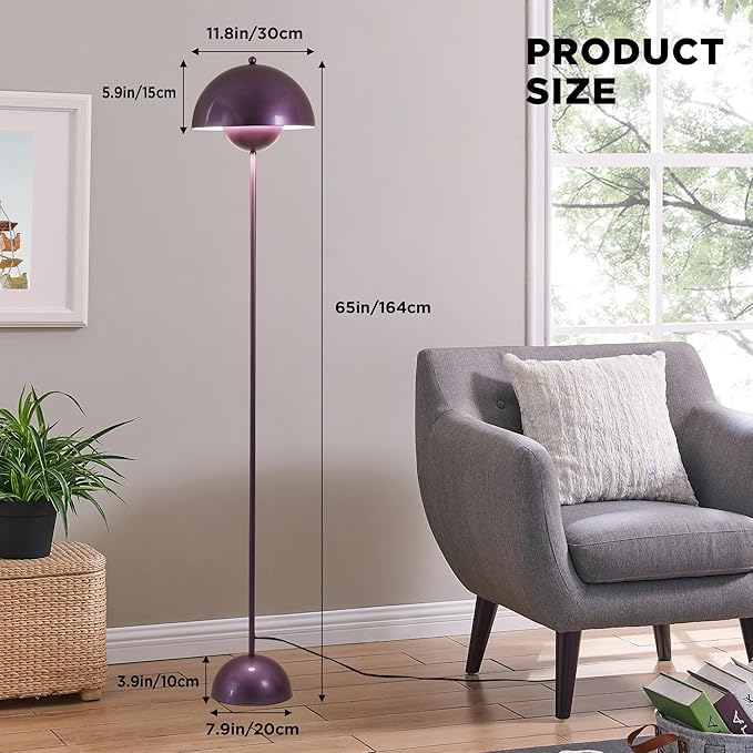 SUNLLOK Flower Pot Floor Lamp for Living Room, Metal Dome Lampshade Standing Floor Lamp with Foot Switch, Modern Reading Floor Light Fixture for Kitchen Island, Bedroom, Restaurant (Purple)