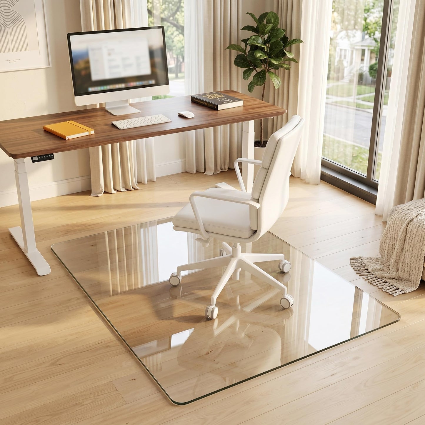 Homsion Tempered Glass Chair Mat for Hardwood Floor & Low Pile Carpet, 36" x 48" Heavy Duty Office Chair Mat with Non-Slip Pads, Scratch Resistant Floor Protector for Home Office