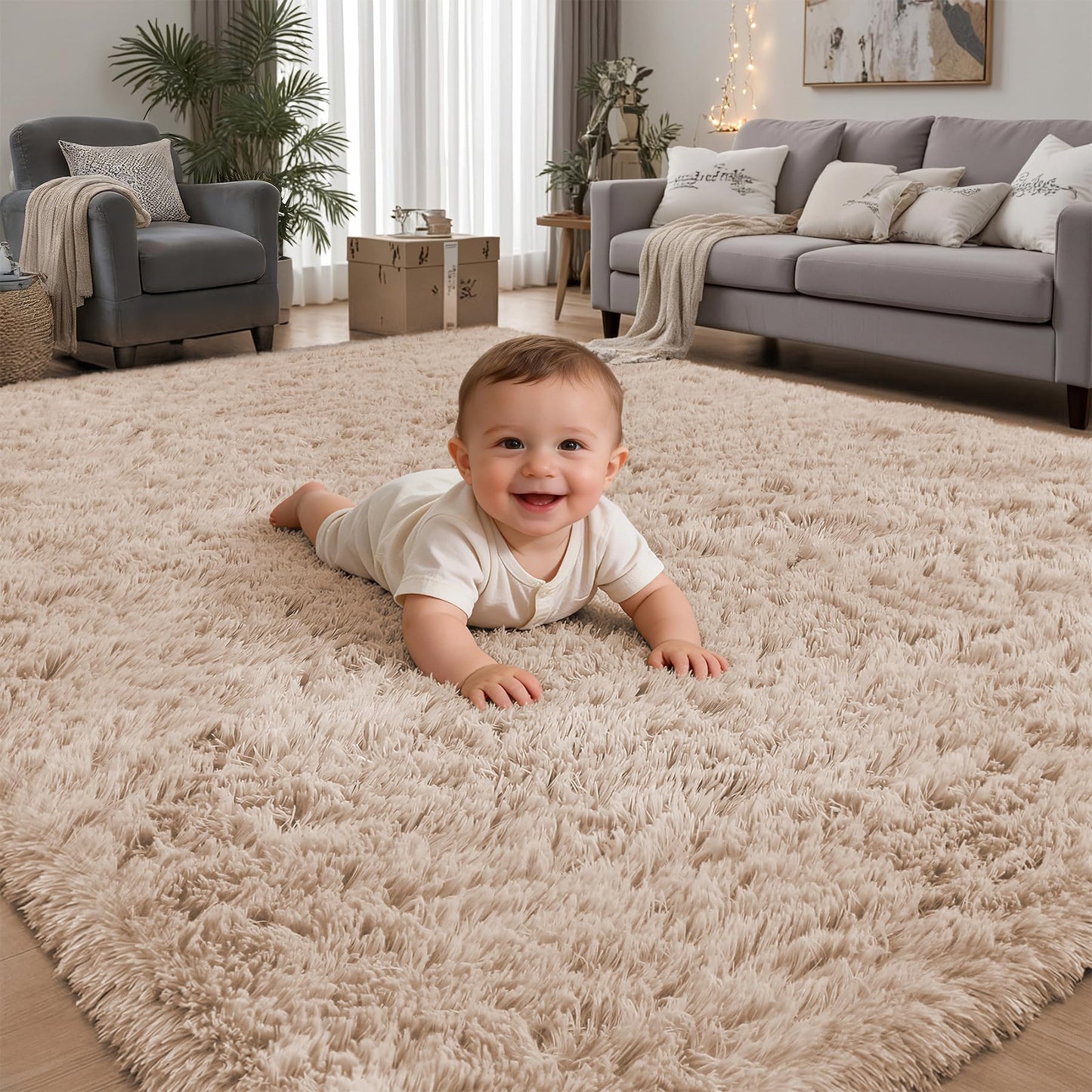 Area Rug for Living Room Bedroom: 4x6 Camel Soft Fluffy Shag Upgrade Non-Slip High Pile Carpet Large Fuzzy Plush Indoor Floor Decor Shaggy Rug for Kid Boys Girls Dorms Playroom Nursery Modern Home