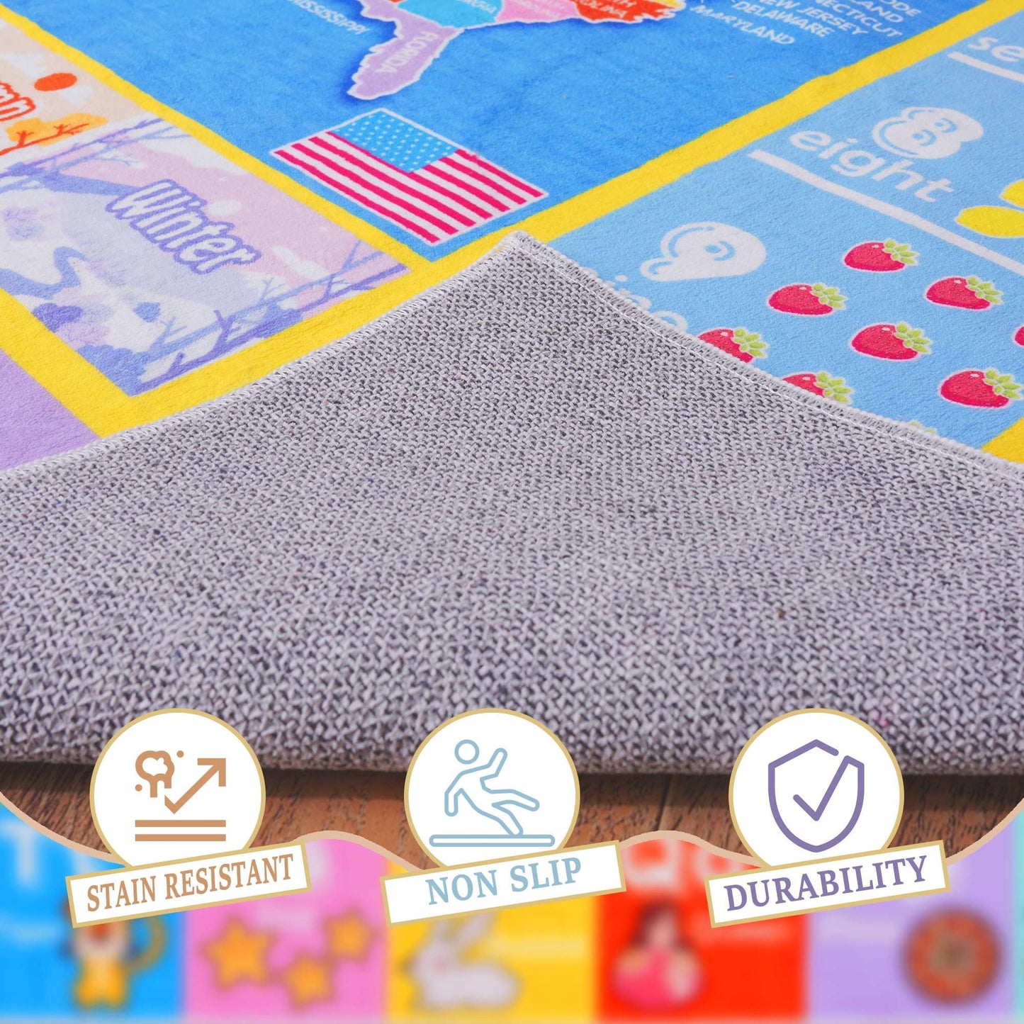 OHDS Kids Rugs for Playroom - Soft & Non-Slip 4x5 Feet Educational Rug for Learning ABC Alphabet, Numbers, Shapes & Map, Washable Classroom Rug for Toddler Nursery & Kids Room Decor