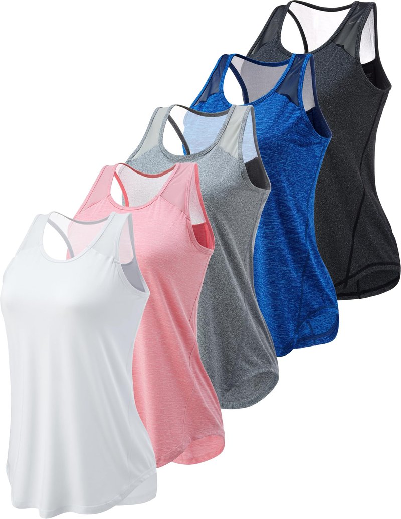 5 Pack Women's Workout Tops, Athletic Racerback Tank Tops for Women, Mesh Sleeveless Shirts Yoga for Gym Running (Set 1, X-Large)