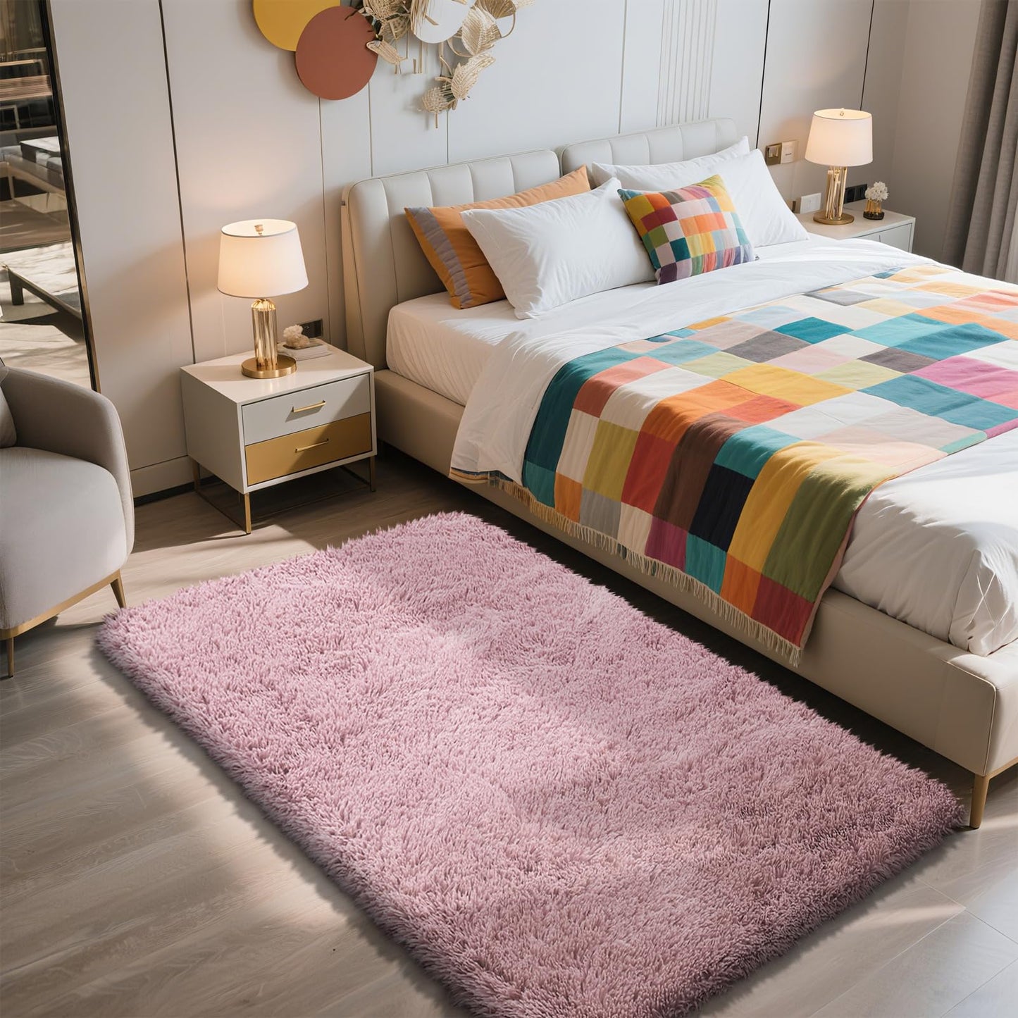 Shag Area Rug for Bedroom 3x5,Blush Fluffy Area Rugs for Living Room,Soft Fuzzy Rug Non-Shedding Indoor Plush Carpet for Kids Bedroom Nursery Dorm Home Decor