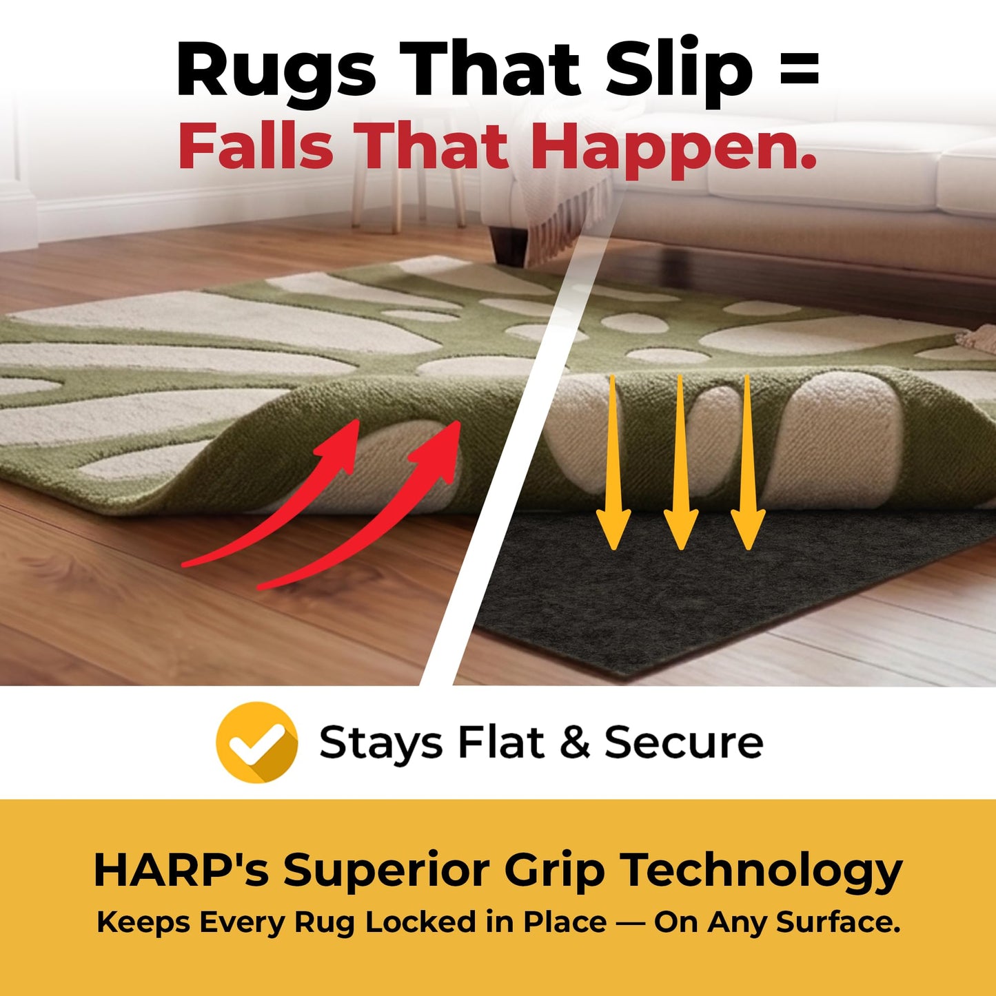 Hold-a-Rug Plush 2' x 8' Nonskid, Nonslip Rug Pad, Reversible Gripper, ¼ Thick, Safe for All Floors and Carpet, Keep Area Rugs Secure