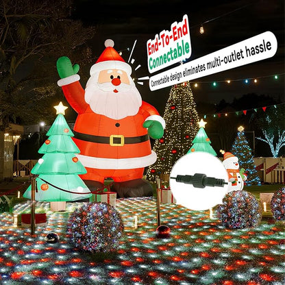 LitHome 14.8FT x 5FT Christmas Net Lights Outdoor, 300 LED Red White Bush Lights with 8 Modes, Connectable Waterproof Net Mesh Light Dark Green Wire for Bushes Shrubs Outdoor Christmas Holiday Decor