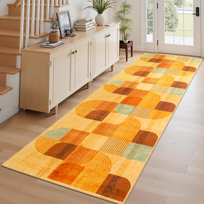 Ailyei 4x10 ft Wide Hallway Runner Rug, Soft Non Slip Washable Modern Geometric Kitchen Rugs, Wide Low-Pile Boho Floor Mat for Entrance, Bedroom, Entryway, Bathroom (Orange, 4x10 ft)