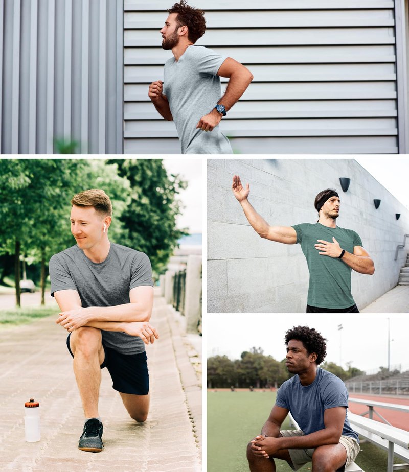 Kinglaman 6 Pack Mens Quick Dry Short Sleeve Shirts Moisture Wicking Sun Protection UV UPF SPF Workout T-Shirt 1 Black 1 Gray 1 Heather Gray 1 Blue 1 Red 1 Green Large