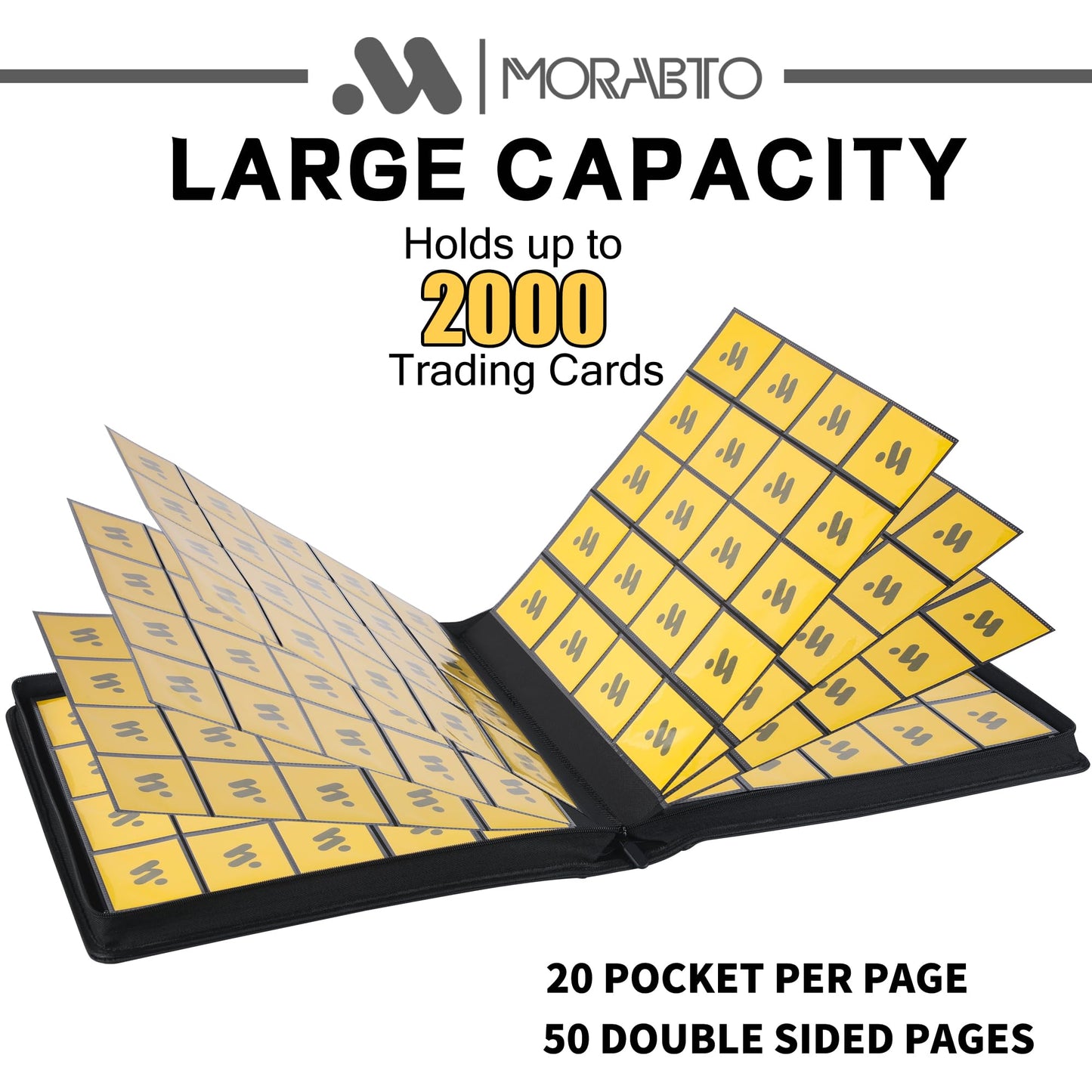 MORABTO Card Binder 20 Pocket,Trading Card Binder Holds up to 2000 Cards with 50 Sleeves,Zipper Card Holder Album Compatible with TCG Card/Game Cards/Sports Card