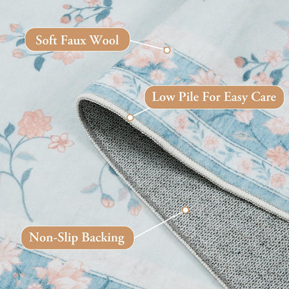 LIVEBOX Washable Area Rug 5x7 - French Country Living Room Rug Non-Slip Nursery Rugs for Boy Girls Bedroom, Soft Carpet Floral Rugs for Play Room Office, Light Blue