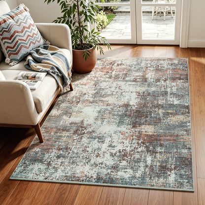 RUGVIGO 3x5 ft Washable Non-Slip Area Rug, Red Accent Rugs for Entryway Kitchen Indoor Door Mat, Soft Neutral Abstract Modern Farmhouse Carpet Bedroom Laundry Room Decor