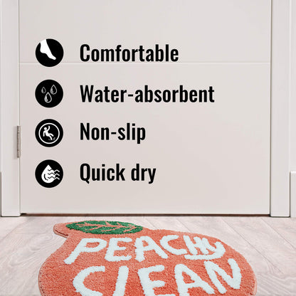 UNIBATH Peach Peach Bath Mat Peachy Fruit Bathroom Rugs for Living Room and Bedroom, Non Slip Washable Rug Orange Bathroom Decor