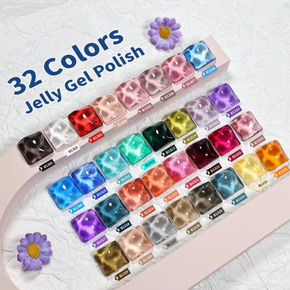 JODSONE Gel Nail Polish Kit with U V Light 32 Colors Gel Polish Nail + 4 Functional Adhesive Bottles Kit Soak Off Manicure Tools Gifts for Women