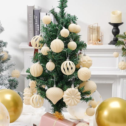 Velvet Christmas Balls 48pcs Flocked Christmas Tree Ornaments Set Shatterproof Christmas Ornaments with Hanging Rings Suitable for Xmas Tree Holiday Decor(Creamy White)