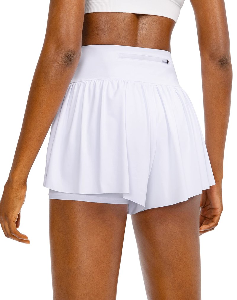 Flowy Running Shorts for Women with 4 Pockets 2 in 1 High Waisted Women's Butterfly Workout Athletic Tennis Skirt Shorts