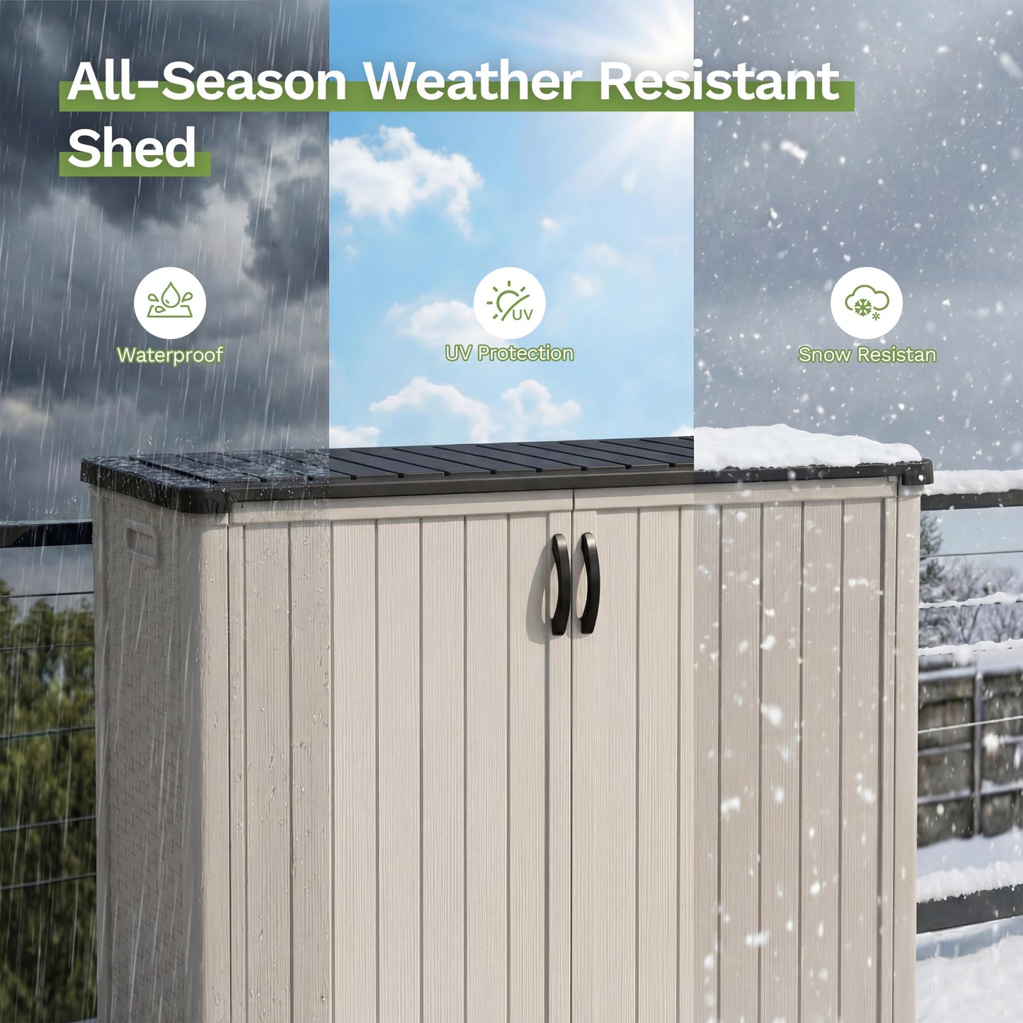 Patiowell 50 cu.ft Plastic Outdoor Storage Shed, Lockable Waterproof Resin Storage Cabinet Vertical Storage Shed for Garden Tools, Garbage Cans, Pool Supplies, Beige(Not Include Shelves)