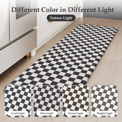 KIMODE Anti Fatigue Kitchen Mat for Floor, 17"x47"+17"x29" Checkered Kitchen Rugs Sets of 2, Kitchen Floor Mats Non-Slip, Cushioned Standing Desk mat for Sink Laundry Office Black and White