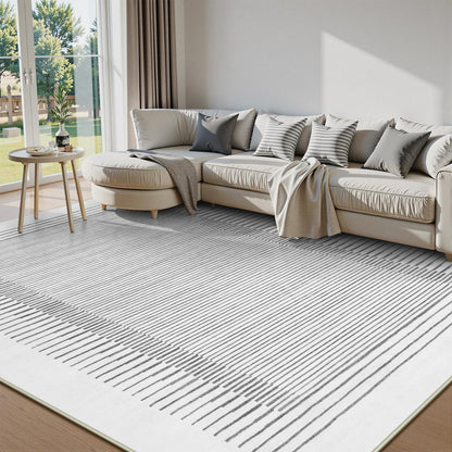 Wonnitar Striped 9x12 Rugs for Living Room, Non-Slip Soft Grey Berber Stripe Bedroom Rug, Low Pile Minimalist Floor Carpet for Dining Room Living Room Department (Grey,9' x 12')