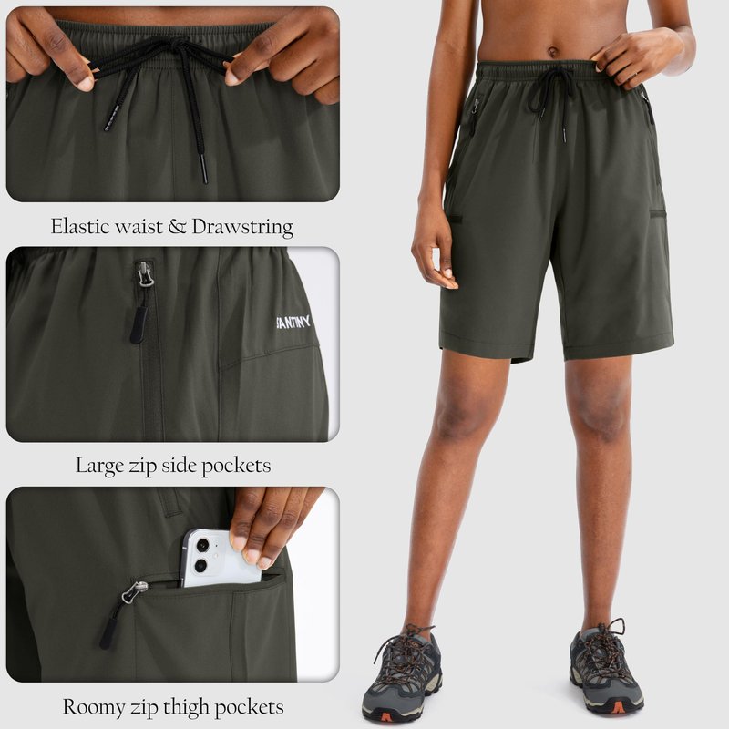 SANTINY Women's 5''/ 7''/9'' Hiking Cargo Shorts Quick Dry Lightweight Summer Shorts for Women Athletic Golf Zipper Pockets(Army Green_XL)