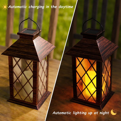 AFINETH Outdoor Solar Lanterns, Waterproof Hanging Lantern with LED Flickering Flameless Candle, 13'' Bronze Outdoor Solar Powered Lantern Decor for Porch Patio Garden Balcony Pathway, 1 Pack