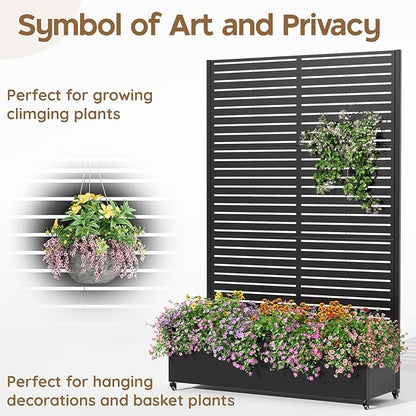 Metal Raised Garden Bed with Trellis & Wheels,72" x 47"x 15.7" Planter Box with Trellis,Privacy Planters for Patio,Garden Bed for Climbing Plants,Suitable for Climbing Plants and Vegetables,Black