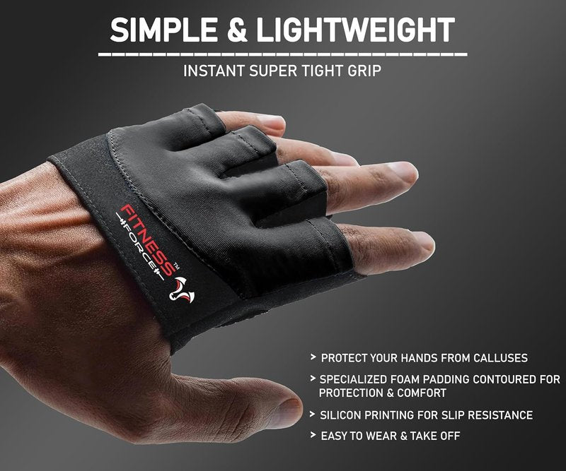 Fitness Force Workout Gloves - Non-Slip Fingerless Weight Lifting Gloves for Men & Women | Full Palm Protection