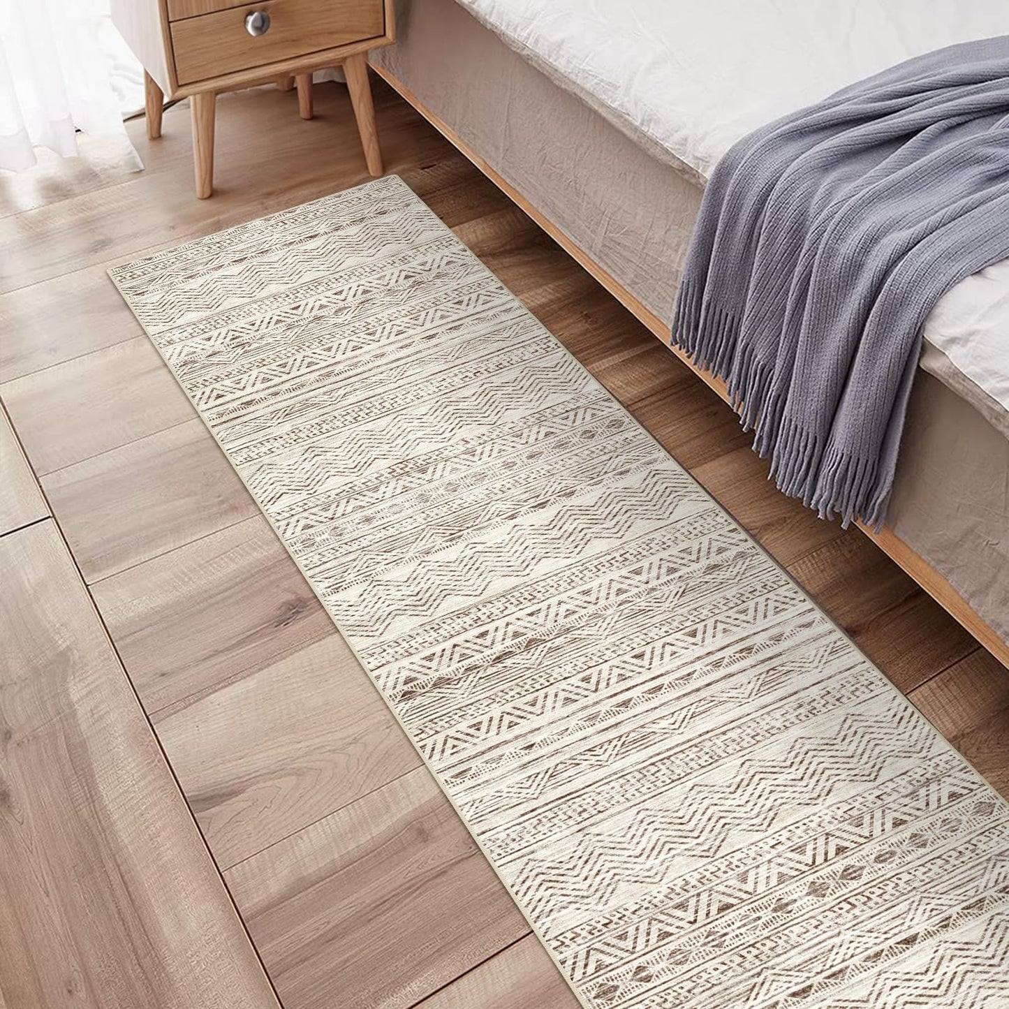 Moroccan Washable Hallway Runner Rug - 2'6"x12' Non Slip Floor Mat for Kitchen Low Pile Living Room Carpet with Rubber Backing Bedroom Rugs for Entryway 2'6"x12' Beige