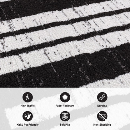 Rugshop Modern Black and White Geometric Area Rug Non-Shedding, Low Pile Indoor Carpet for Living Room, Bedroom, Office – Contemporary Abstract Pattern 4' x 6'